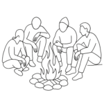 Me+U drijfveren rond een kampvuur